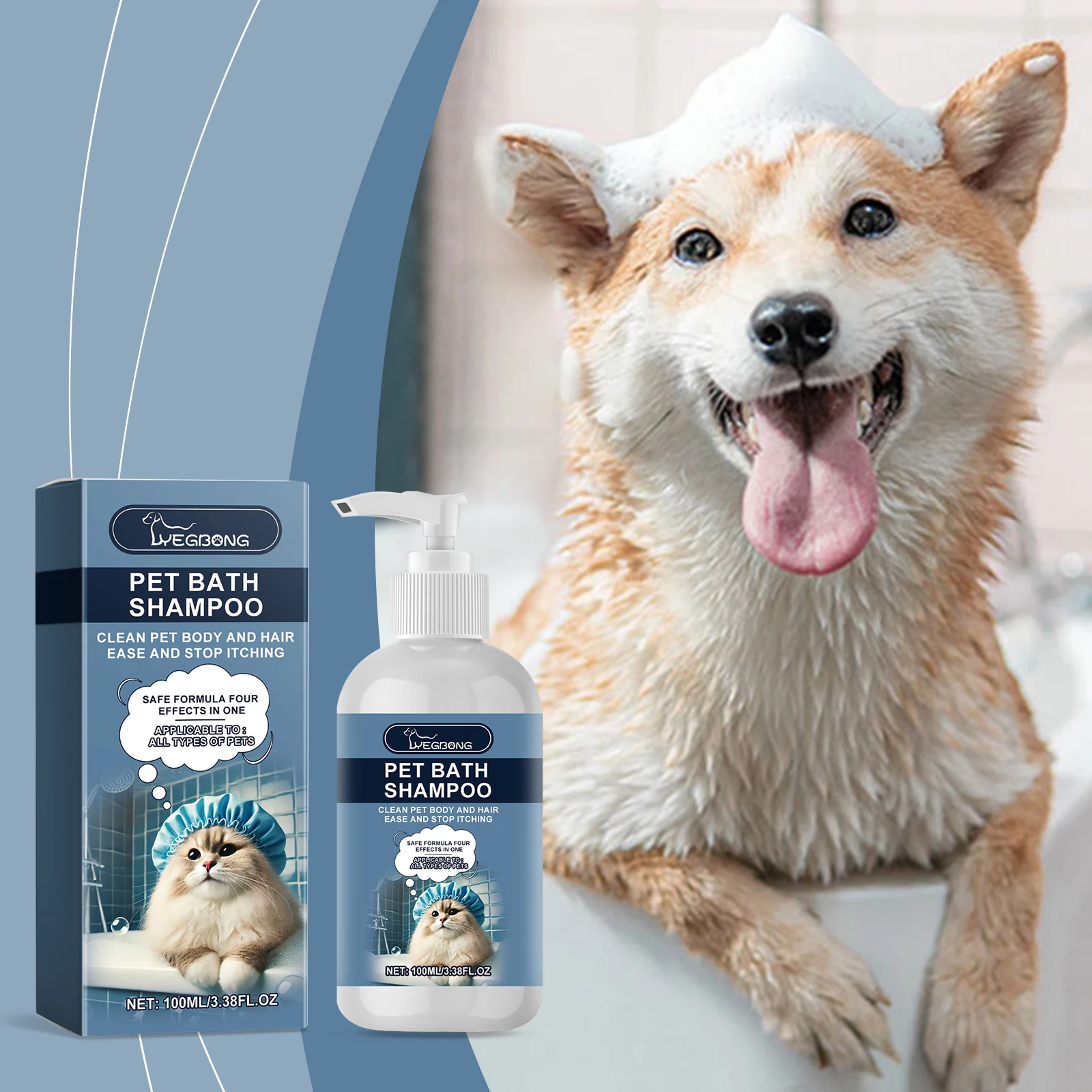 YEGBONG Haustier-Badeshampoo, entfernt effektiv Schmutzmilben, beseitigt Gerüche, langanhaltender Duft, mildes, nicht reizendes Hunde-Duschgel