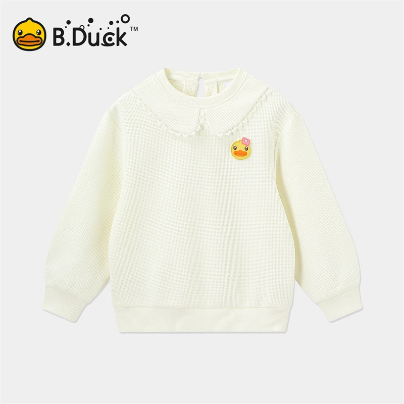 

B.Duck Children's Clothing Girls' Sweatshirt New Autumn 2024 Style Children's Embroidered Doll Collar Pullover Tops