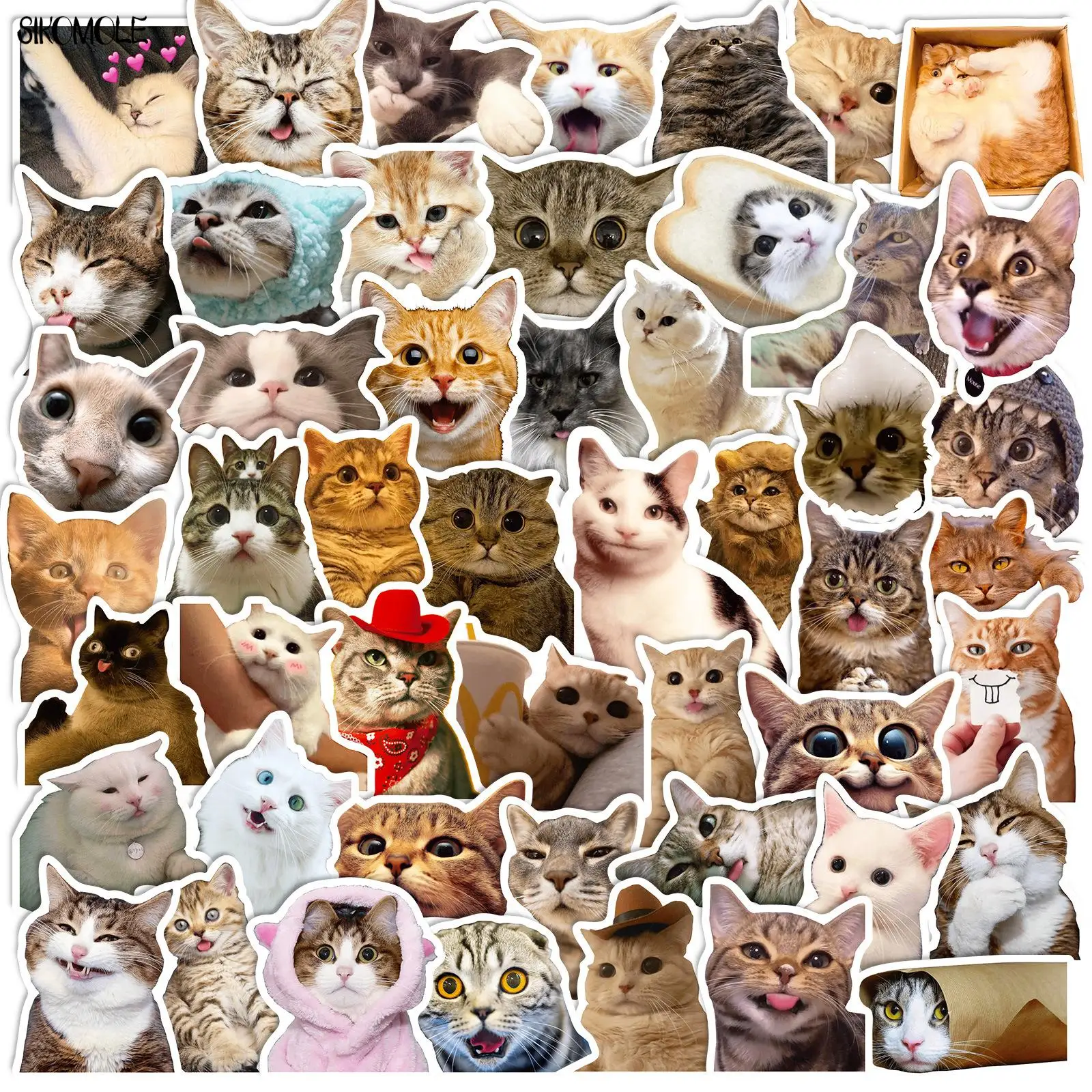 10/30/50PCS Mix Cartoon Cat Stickers Expression Big Head Photo Animal For Children DIY Toy Travel Laptop Graffiti Sticker Decals