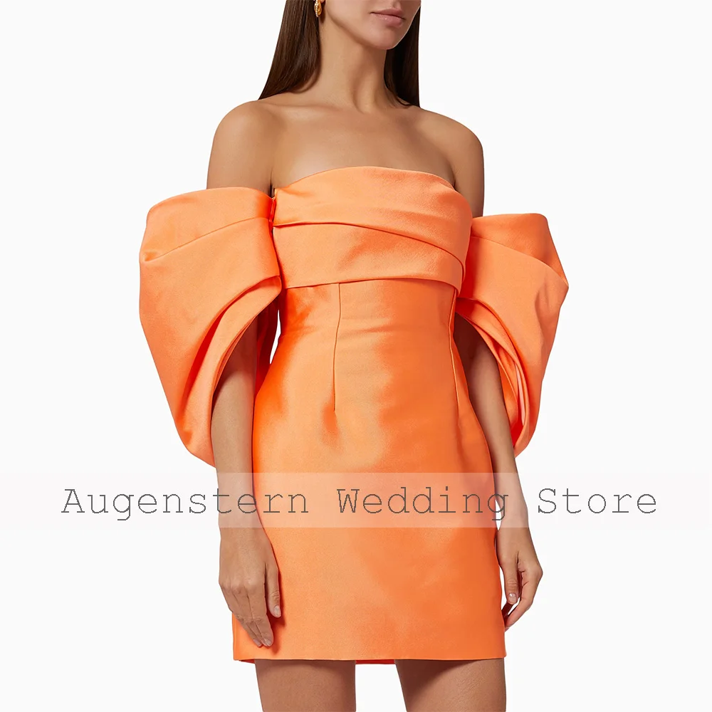 Orange Cocktail Dresses Off the Shoulder Sheath/Column Satin Cocktail Gowns for Women 2024 Mini Backless Short Homecoming Dress