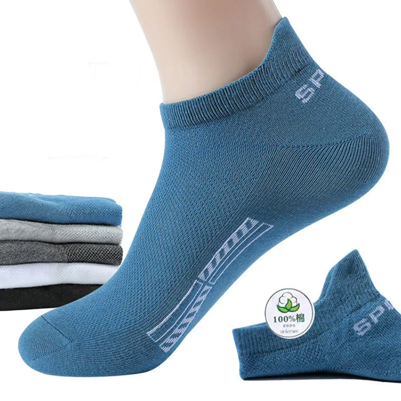 5 Pairs Summer High Quality Men's Cotton Ankle Socks Large Size Mesh Breathable Casual Deodorized Sports Thin Sokken EUR 38-44