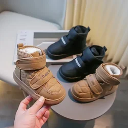 Children's Snow Boots Leather Fleece Toddler Boys Shoes 2024 Winter New Soft Rubber Sole Fashion Outdoor Warm Baby Girls Boots