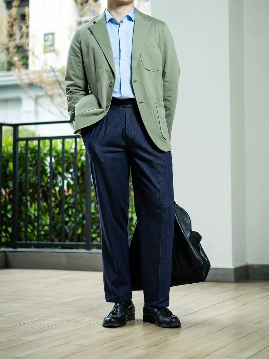 POT&CRAFTSMAN American Vintage Loose Straight Casual Pants Indigo Denim High Waist Nine Pants Pants GURKHA