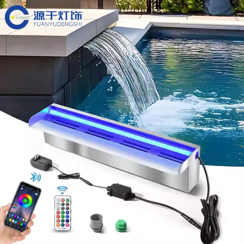 

Pool Fountain Swimming Pool Waterfall RGB 85-265V Waterfall Spillway Stainless Steel 90/120cm Outdoor Garden Waterfall Fountain