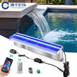 Pool Fountain Swimming Pool Waterfall RGB 85-265V Waterfall Spillway Stainless Steel 90/120cm Outdoor Garden Waterfall Fountain