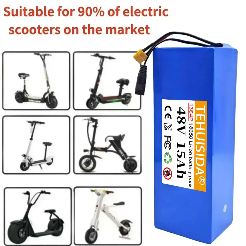 حزمة بطارية جديدة 13S4P 15000mAh 48V ليثيوم أيون 18650 مع BMS مناسبة لدراجات سكوتر كهربائية شحن 54.6 فولت #4