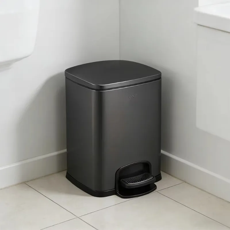 Stainless steel 12-liter foot-operated square trash can with slow-closing lid, anti-fingerprint, double-layer design