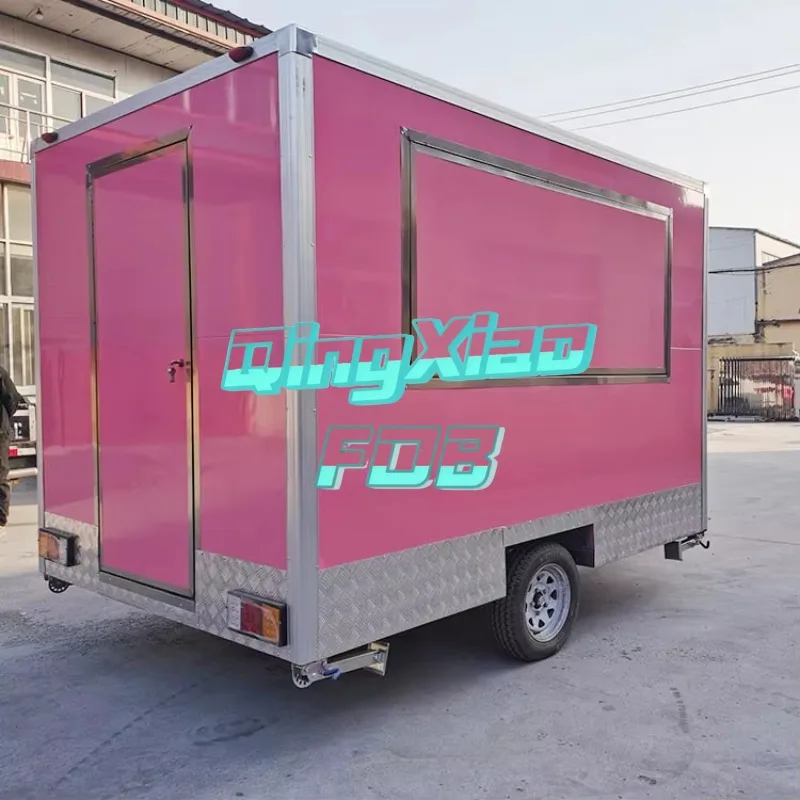 China Factory Stainless Steel  Fast Food  220V/380V Mobile Kitchen Trailer Square Food Trailer 800kg  For Sale Street  Food Cart