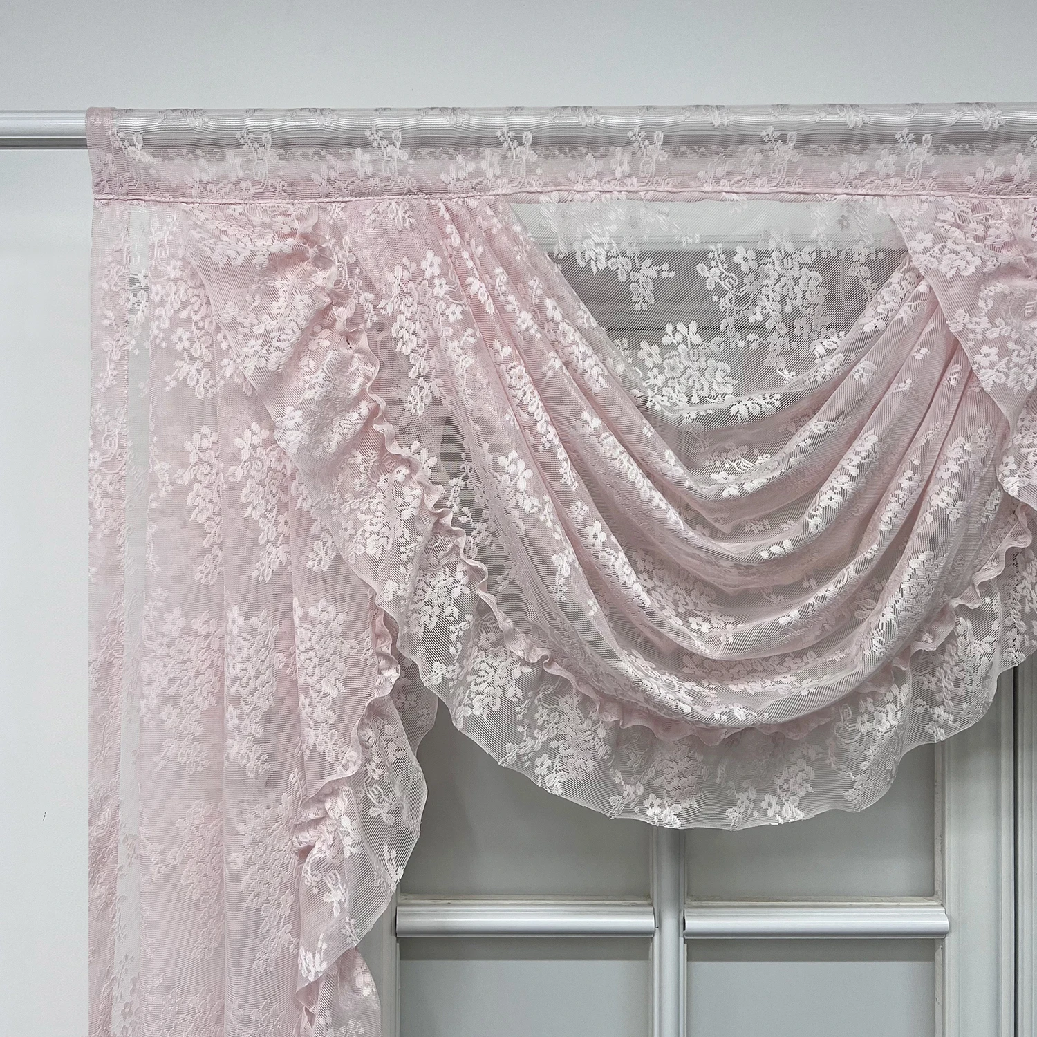 1PC Pink Flower Ripple Curtain Head for Living Room Sheer Lace Valance Girls Princess Bedroom Home Decoration Custom #E