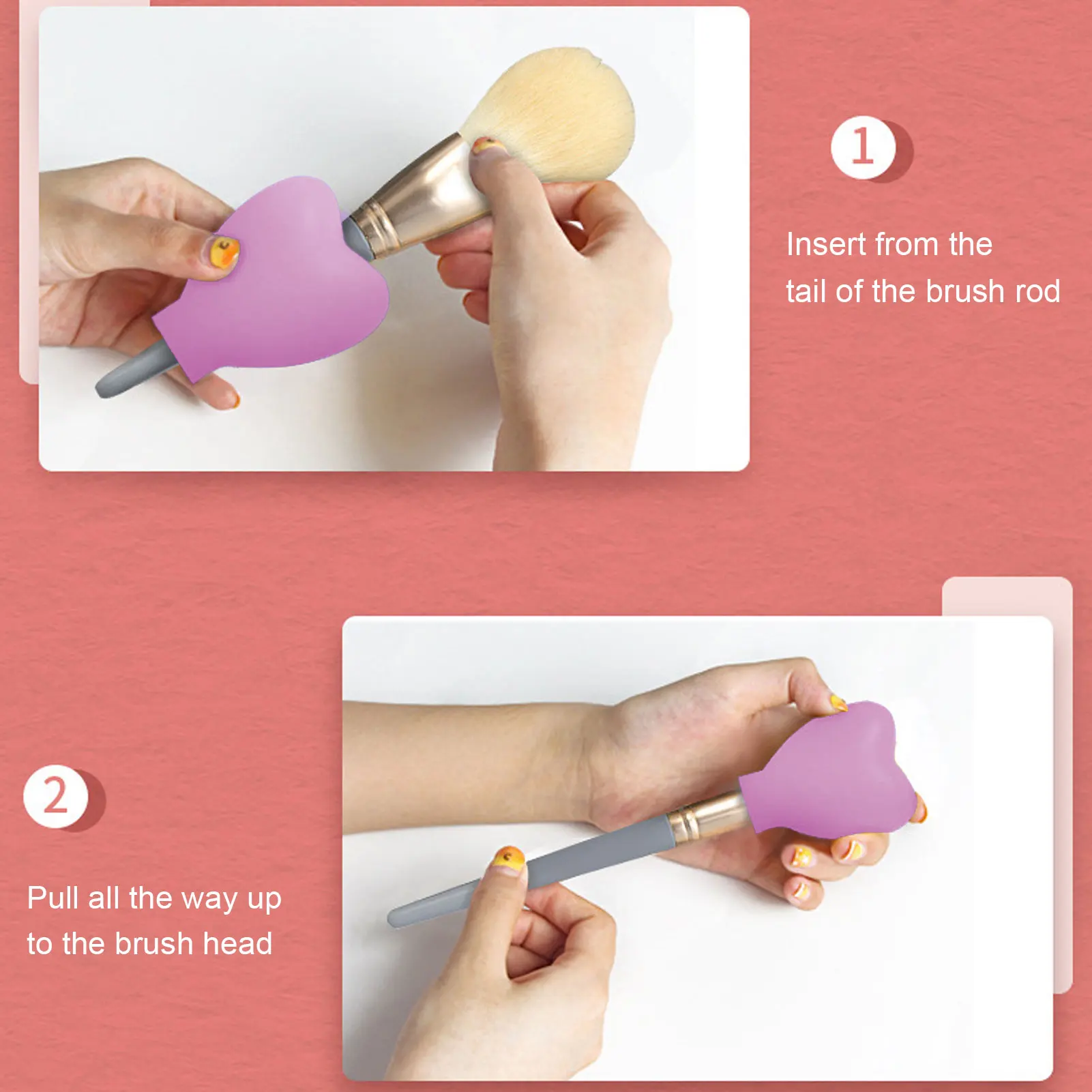 3pcs Makeup Brush Cover Portable Silicone Heart Shaped Cosmetic Brush Guard Cap For Women Girls