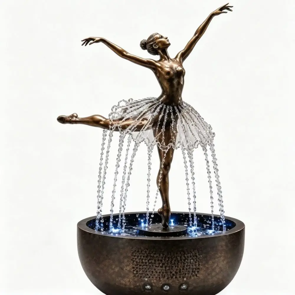 Elegant Ballerina Design Fountain Desktop Ornament Resin Sculpture Waterfall Feature For Modern Home Office Zen Relaxing