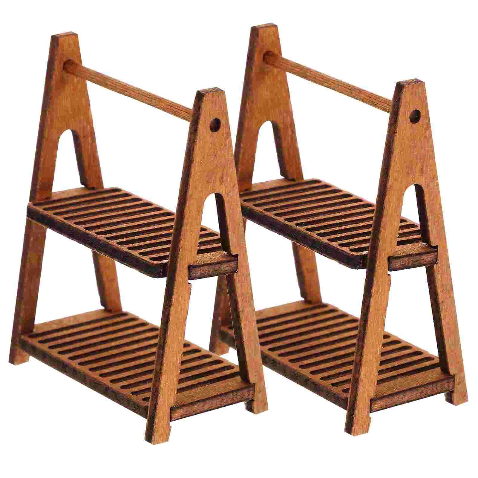 

2 Pcs Dollhouse Double-layer Wooden Storage Rack Bread Miniature Food and Play Scene Model 2pcs Furniture
