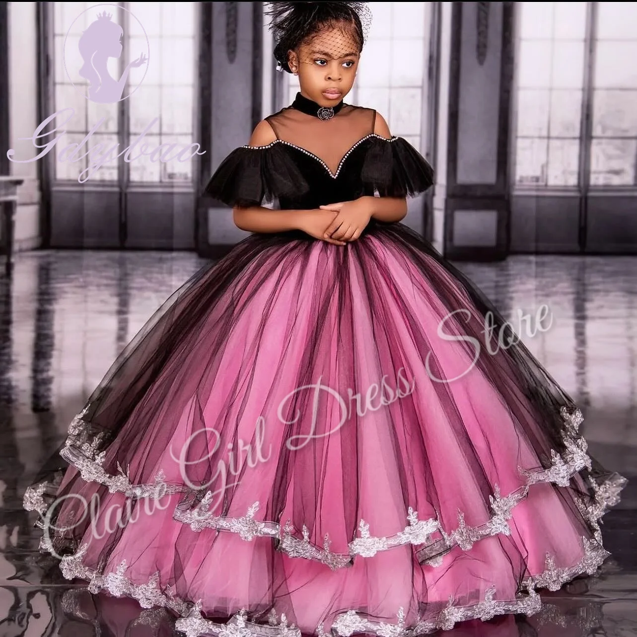 Vestidos de menina de flor de tule de renda personalizados para apliques de casamento até o chão elegante festa de aniversário concurso vestido de primeira comunhão