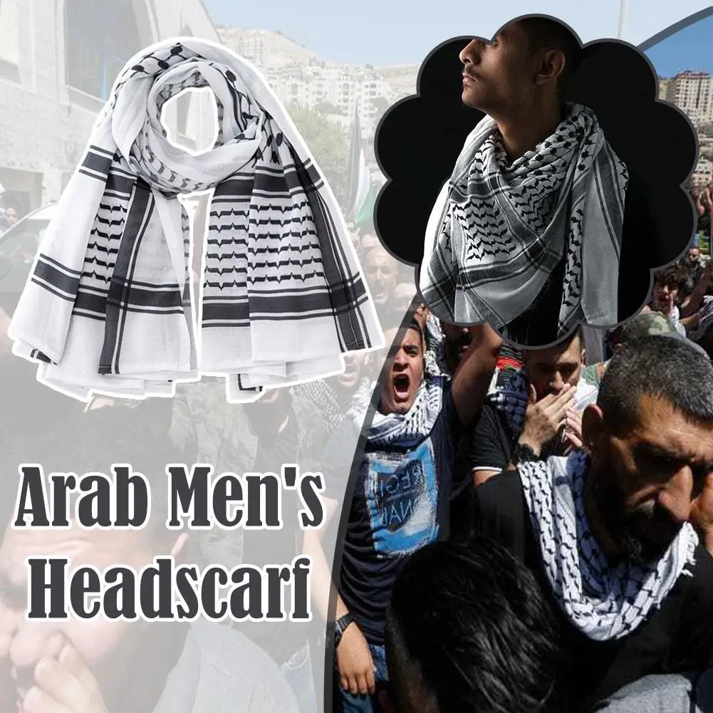 Classic Palestine Black White Keffiyeh Square Print Neck Shemagh Arab Scarf Men Scarf Islam Scarves C0f5