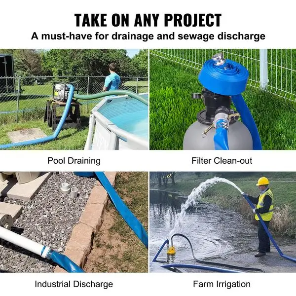 Шланг для обратной промывки VEVOR, 2 x 50 футов, сверхпрочный шланг для плоского бассейна из ПВХ с алюминиевыми фитингами Camlock C и E, зажимы, Com