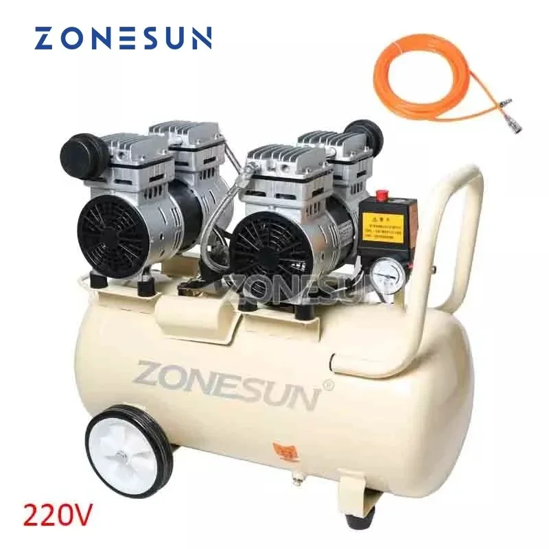 ZONESUN 750W 50L Pure Copper Piston Type Mute Oil-Free Air Compressor For Dental Woodworking Piant Portable Air Pump