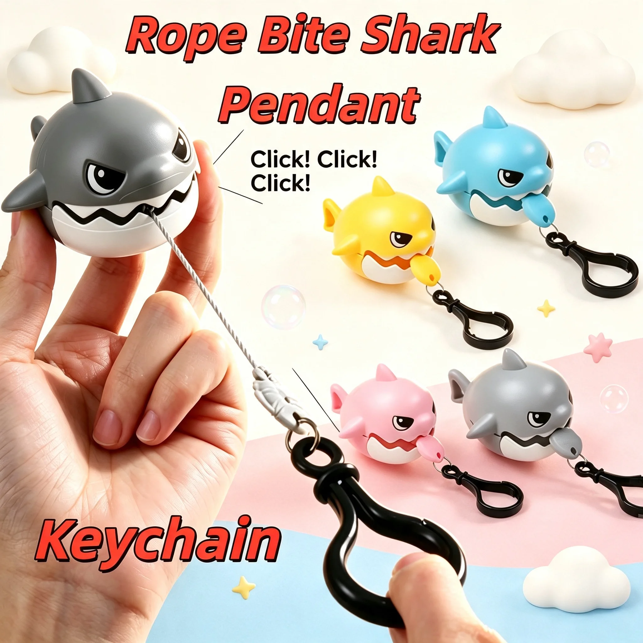 Nibbling Shark Keychain Big Fish Eat Small Fish Pull Line Nibbling Shark Keychain Fun Cartoon Keychain Small Gift Small Pendant