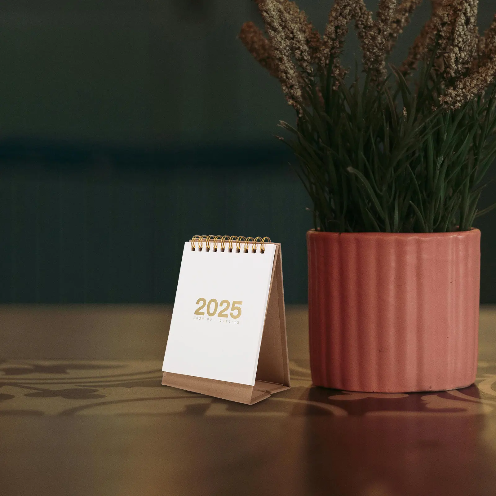 2025 Compact Desk Calendar Flip Design Stylish Functional Standing Table Calendar with Metal Ring Binding for Daily Planning and