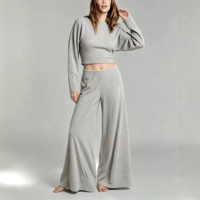 2026 Loose Cozy Top Elastic Waist Wide Leg Pants Set Women Casual Chic New