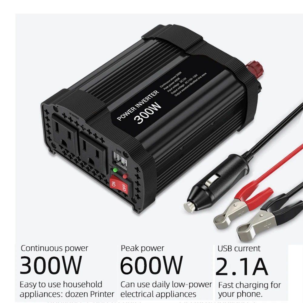 BYGD DC to  AC Transformer 300W Inverter 12V 220V Volt Europe Converter 12V Stabilizer For Cars Power Inverter 2.1A  2 USB Ports