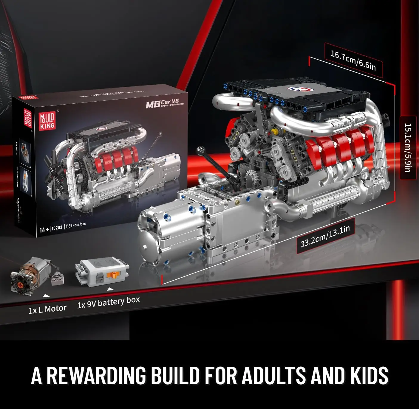 Conjuntos de blocos de construção de motor V8, kit de modelo de motor que executa, construir seu próprio modelo de motor STEM, modelo de experimento de ciências físicas