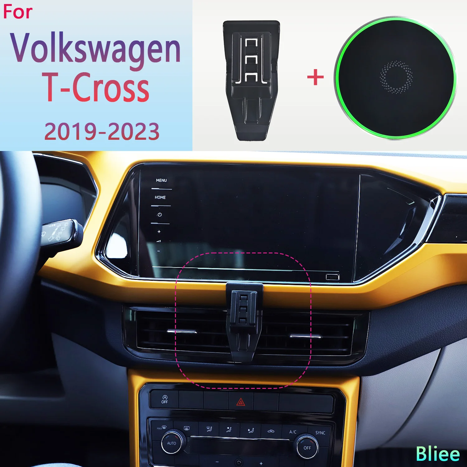 For Volkswagen VW T-Cross 2019 2020 2021 2022 2023 Magnetic Car Phone Holder 15W Wireless Charging Phone Stand MagSafe Base