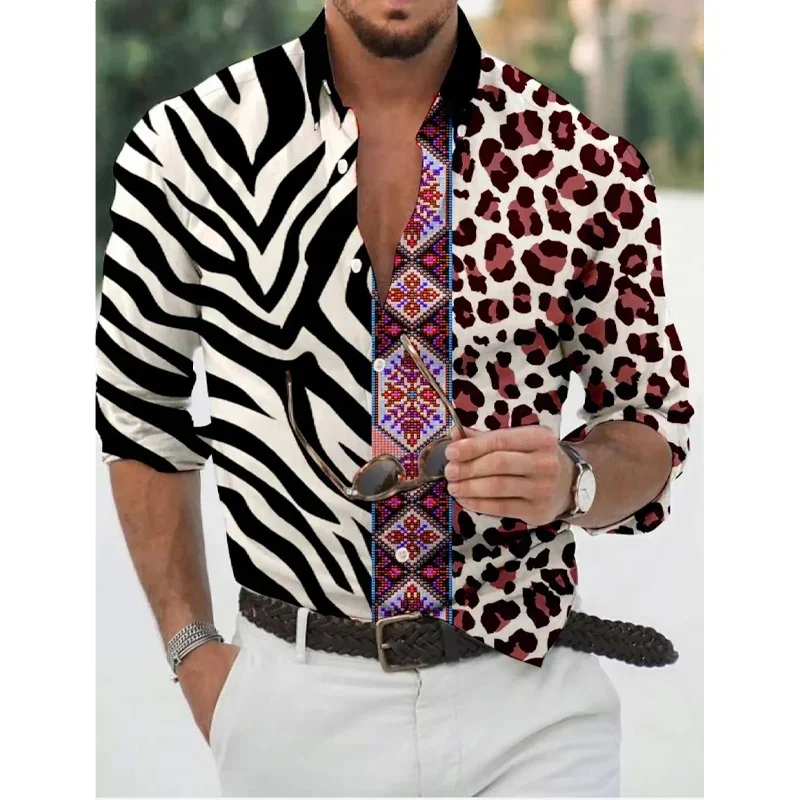 

Men's Leopard 3D Printed Shirt Men's Shirt Long Sleeve Collar Daily Holiday Black Button Top