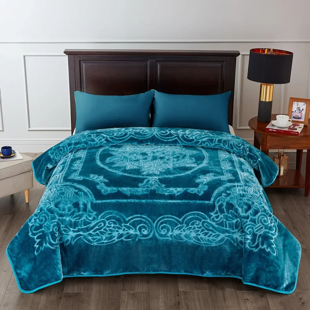 Heavy Floral Embossed Mink Blanket Thick Raschel Warm Bed Blankets Super Soft 85 X 95 9lbs King Sizes For Autumn Winter All Seas
