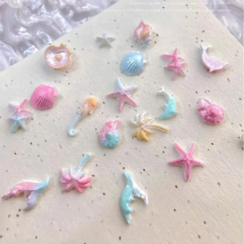 50 pezzi serie oceano lucido colorato conchiglia stella marina conchiglia coda di pesce resina nail art strass decorazioni gioiello ornamento per manicure