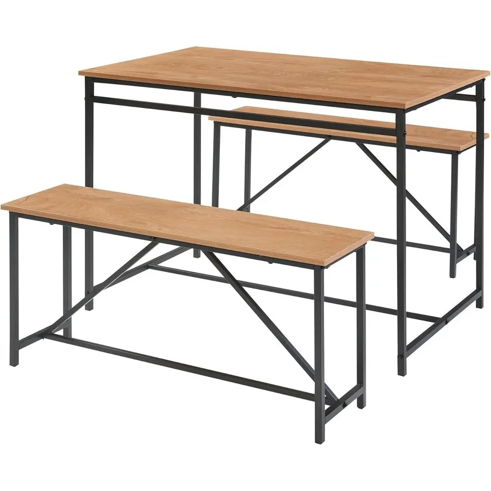 

3 Piece Dining Room Table Set 43 Inch Kitchen Table with Two Benches Breakast Table Top with Sew Ker inish Metal e Dining Room H