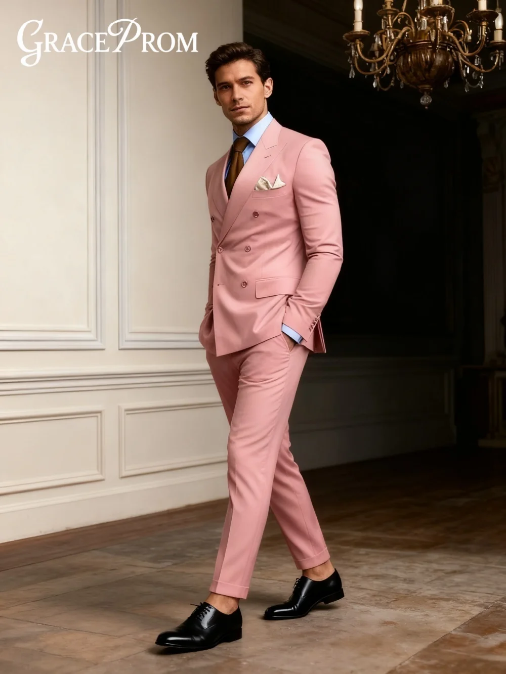 Squisito set completo da uomo doppiopetto per matrimonio Set completo da uomo classico slim fit da lavoro 2 pezzi con pantaloni giacca