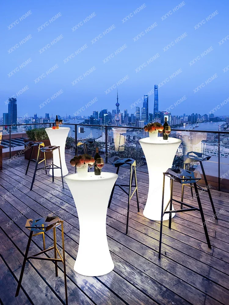 Outdoor round tall  exhibition coffee table luminous bar table and chairs outdoor bar Internet celebrity leisure terrace bar