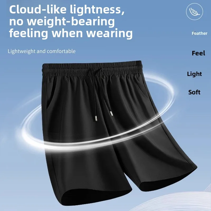 

Qui Dry Lightweight Summer orts Men's Loose Fit Five Inch Ice Silk Beach Casual Pants Breathable Four Inch Youth Active