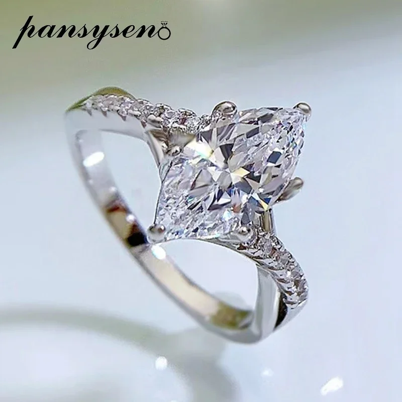 PANSYSEN-Bague de fiançailles en argent regardé 100% pour femme, haute teneur en carbone, diamant taillé Marquise, Rotterdam, bijoux fins, 925