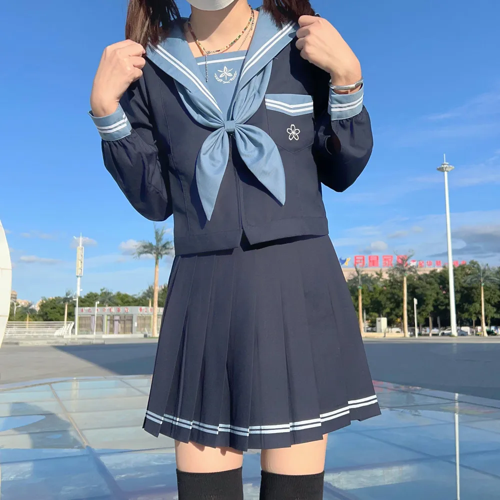 Coreano Navy Sailor Outfit School Uniform Style Japanese Seifuku Sailor Suit Tie Japan Student Kawaii JK Uniforms Set Cosplay