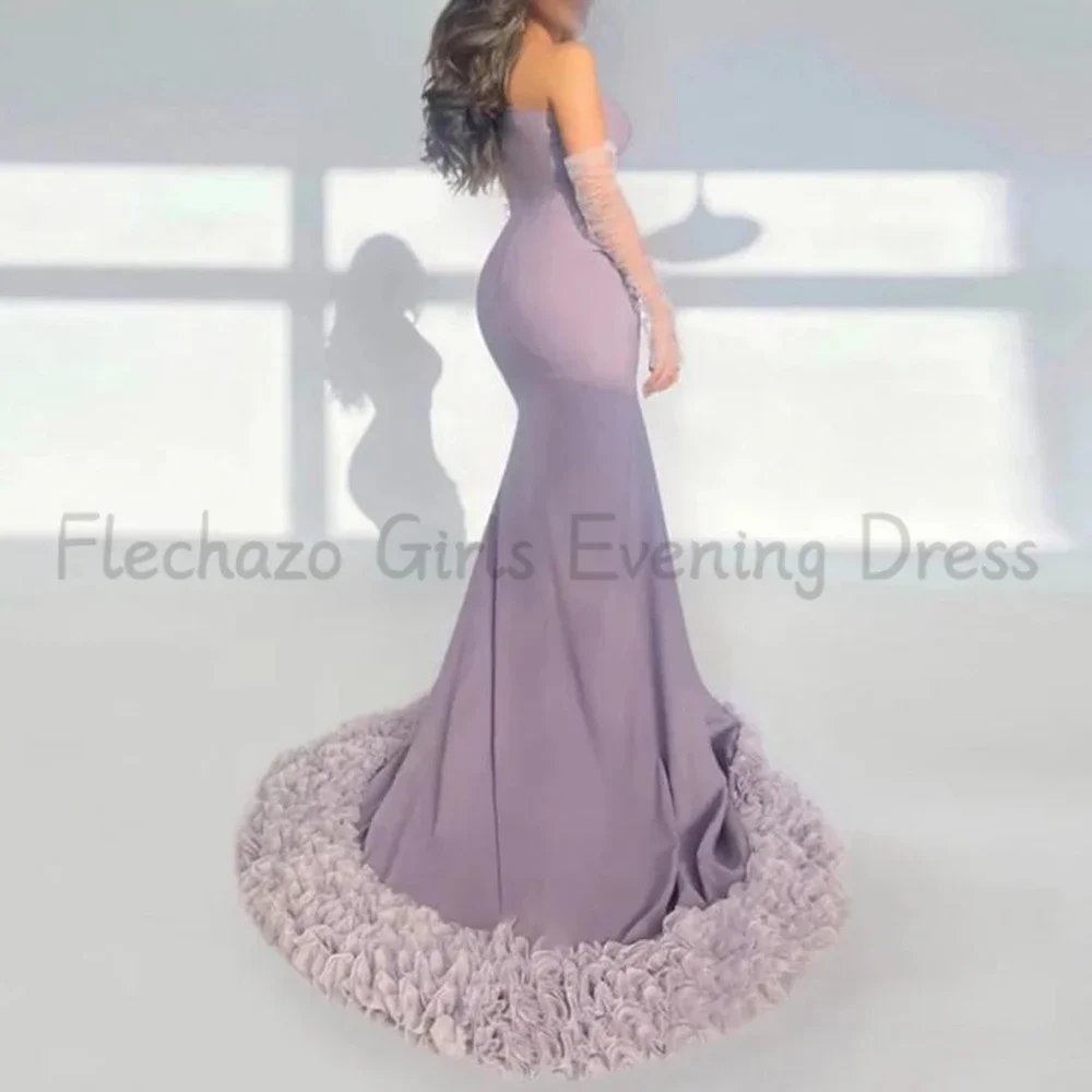 Flechazo Strapless Mermaid Evening Dress Sexy Sheath Side Slit with Ruffles Sweep Train Women Backless Zipper Party Gowns