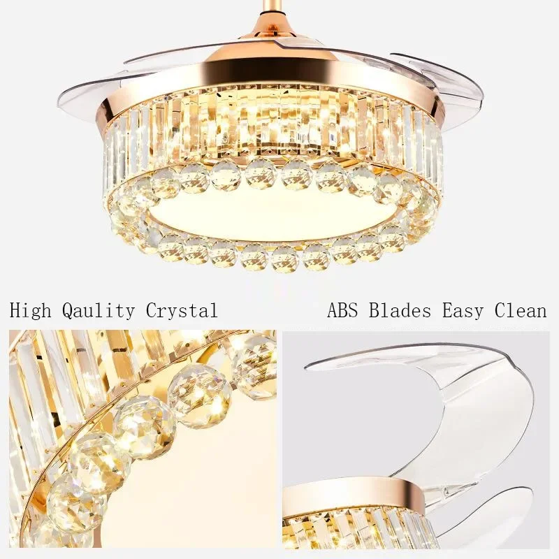 Led Luxury Gold Crystal Ceiling Fan With Lights 42 Inch Remote Control 110V 220 V Ceiling Fan Nordic Home Decorative Fans Light - Image 4