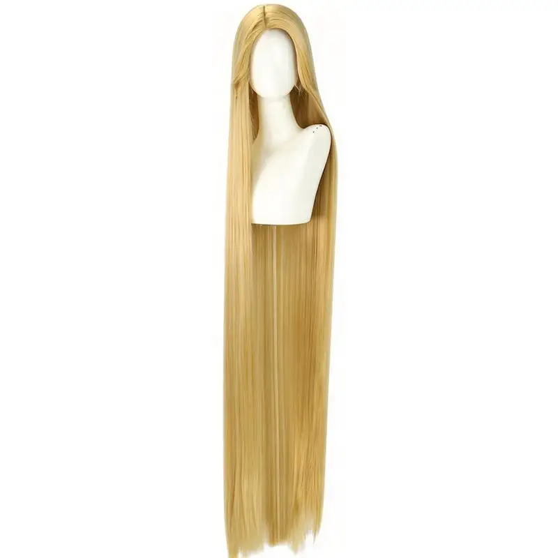 100cm Long Straight Blonde Wig Synthetic Heat Resistant Fiber Hair for Women Cosplay Anime Character Role Play Hairpiece Prop