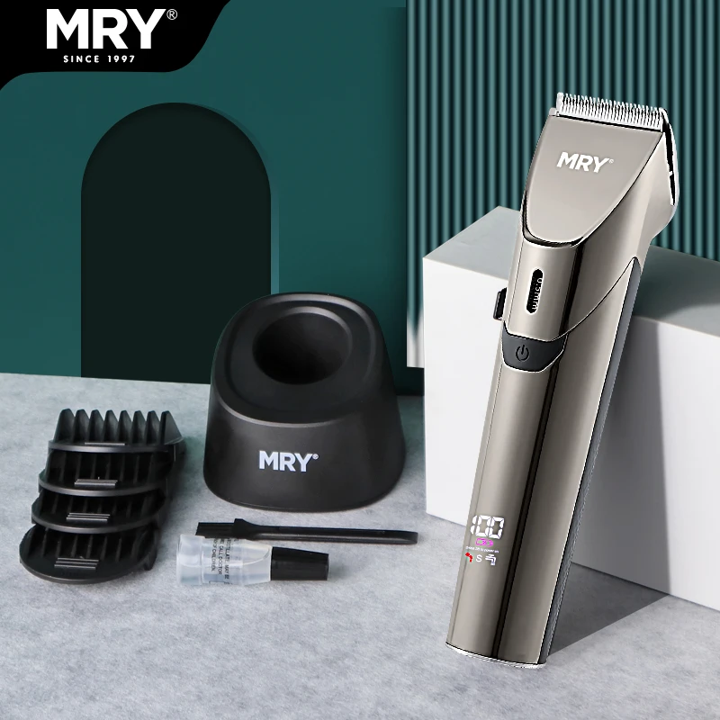 MRY MR-8101 Titanium Alloy Tip New Hair Clipper LCD Waterproof Professional Electric Trimmer For Men Grooming Kit Charging Base