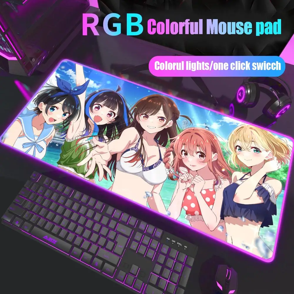 

Rent A girl friend Kanojo Okarishimasu Mizuhara Chizuru Mouse Pad Gamer Rgb Desk Mat Light Led Mousepad Setup Gaming Deskmat