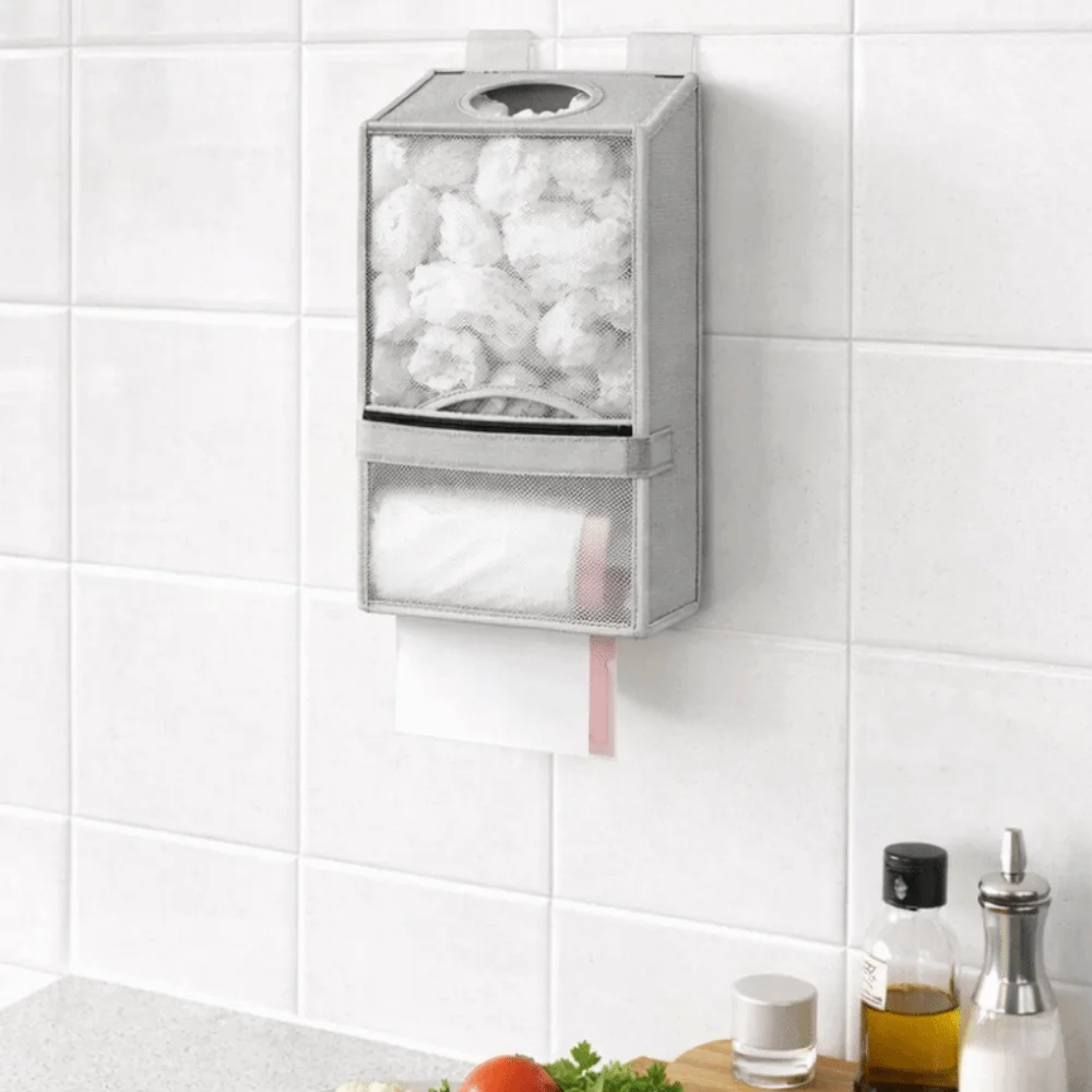 

Настенный держатель для мусорных пакетов, большой вместимости, экономит место, держатель для хозяйственных пакетов, из нетканого дышащего материала, держатель для пластиковых пакетов