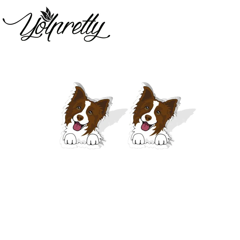 2023 Cartoon Smiling Border Collie Dogs Acrylic Stud Earrings Resin Epoxy Ear Fashion Jewelry Earrings for Women Girls