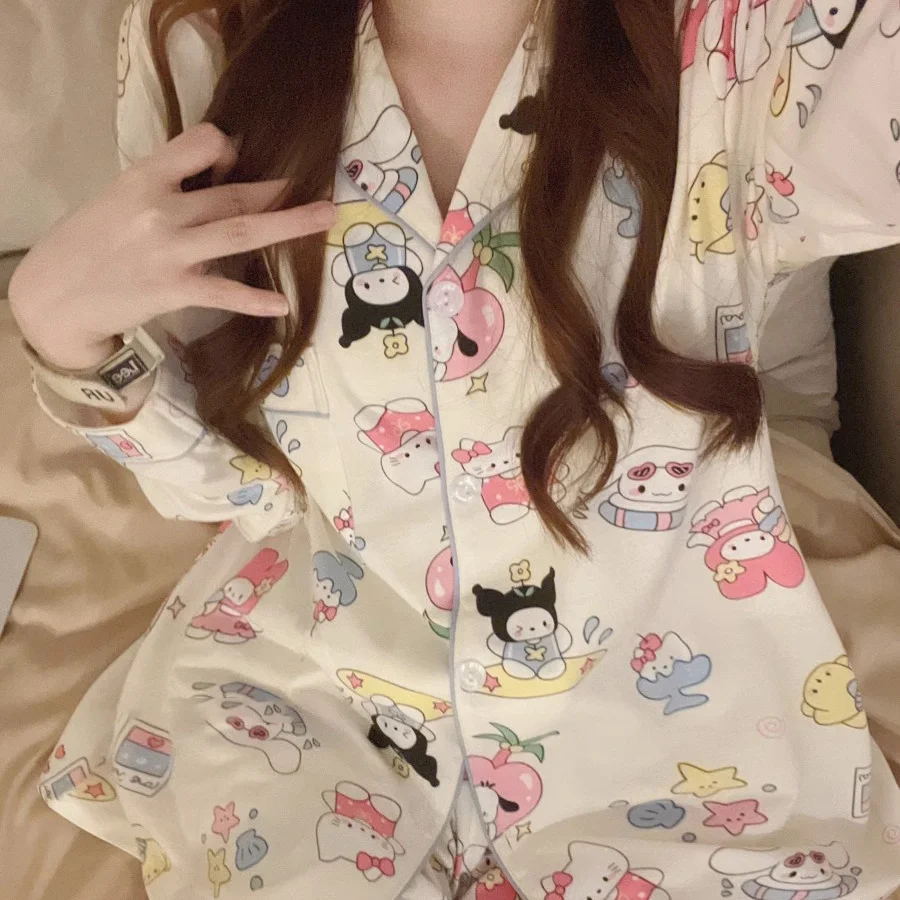 Pajamas Crayon Shin Chan Sleepwear Cute Cartoon Long Sleeved Pants Student Sleeping Clothes Japanese Dormitory Set Gift