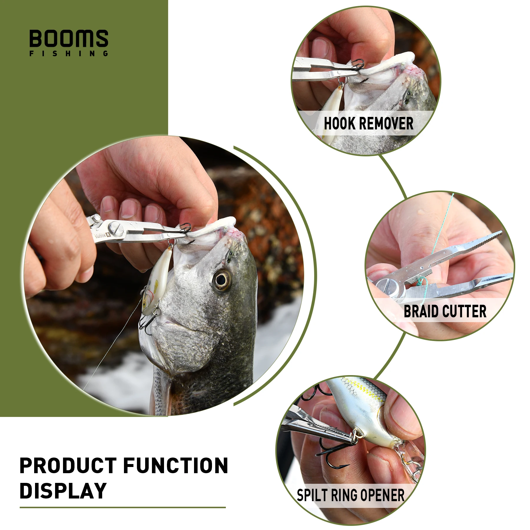 Booms Fishing H01 Stainless Steel Multifunctional Braid line Cutter Scissors Fish Hook Remover Pliers Fishing Tackle Tools
