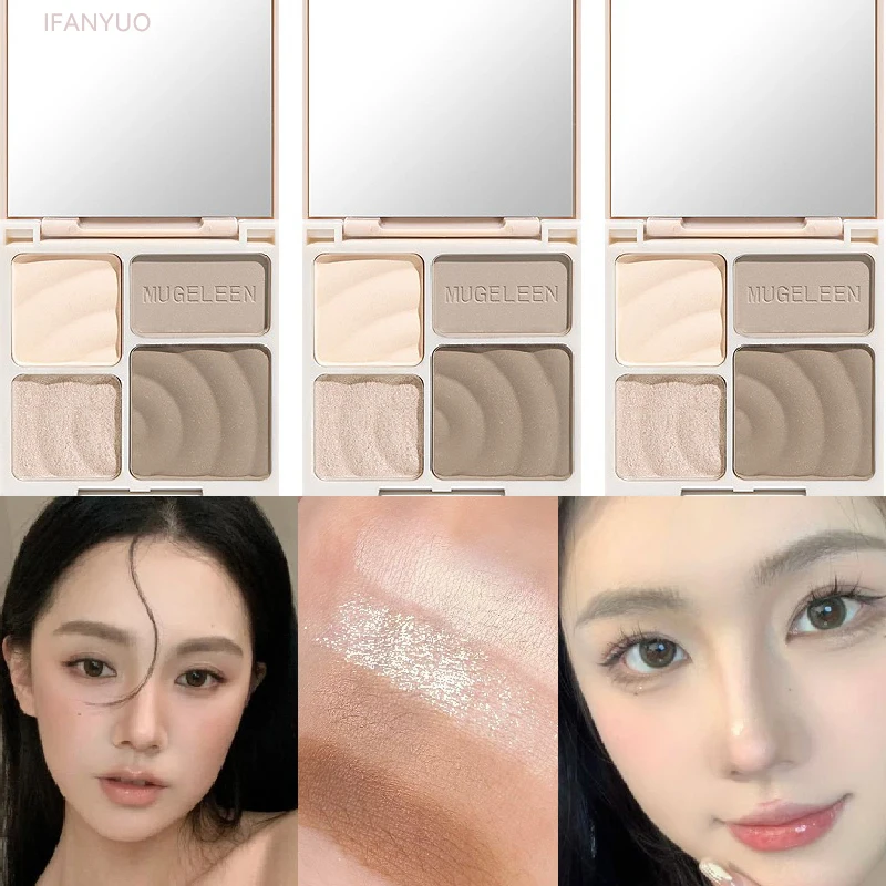 4 couleurs mat surligneur Contour 3D bronzant pour le visage éclaircissant paillettes surbrillance Palette ombre à paupières nez poudre maquillage cosmétique