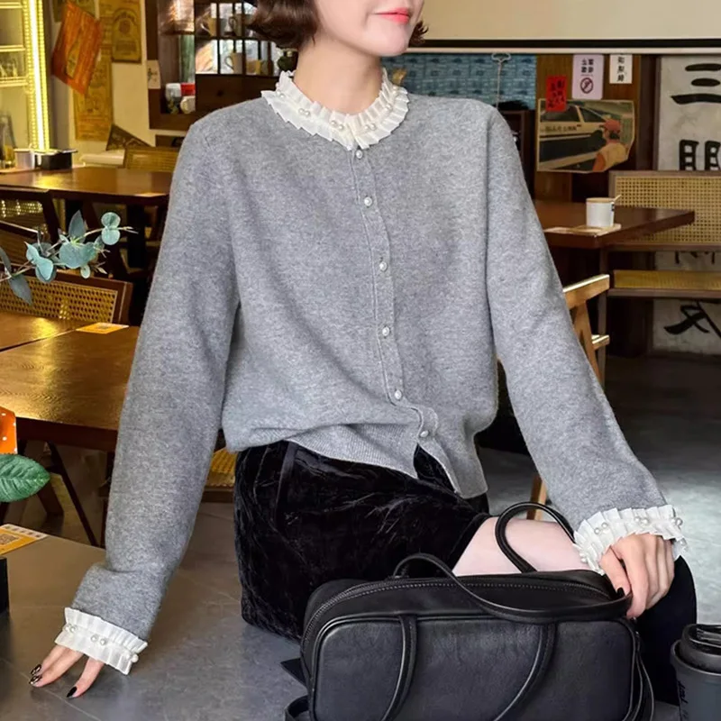 

Korean Short Women's Sweater Jacket Spring Autumn Woolen Cardigan Elegant Style Knitted Coat Female Sweet Knitwear Top