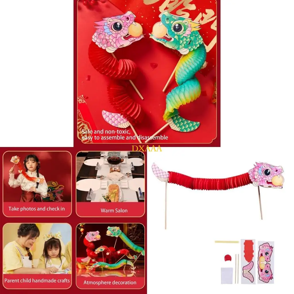 DXAA Interactive 3D Snake Paper Puppet Handmade Craft Set for Kids Teens Adult Handmade Chinese Dance Snake Assembly Toy Set
