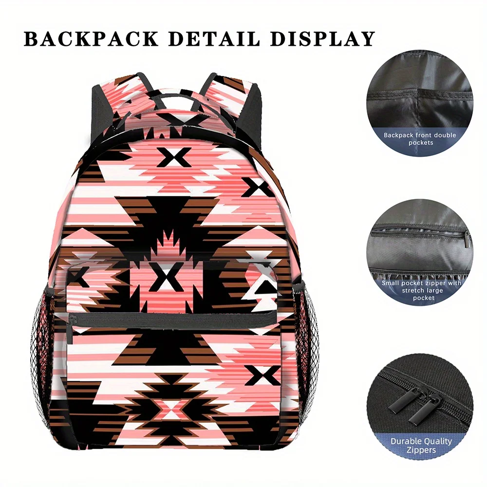 Boho Aztec Geometric Print Backpack For Girls Lightweight Casual School Bookbag Large Capacity Travel Daypack Teen Student