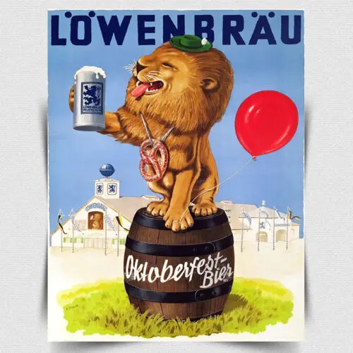 Placa de metal com logotipo Lowenbrau, cerveja alemã, pôster retrô vintage, anúncio Oktoberfest - Alumínio