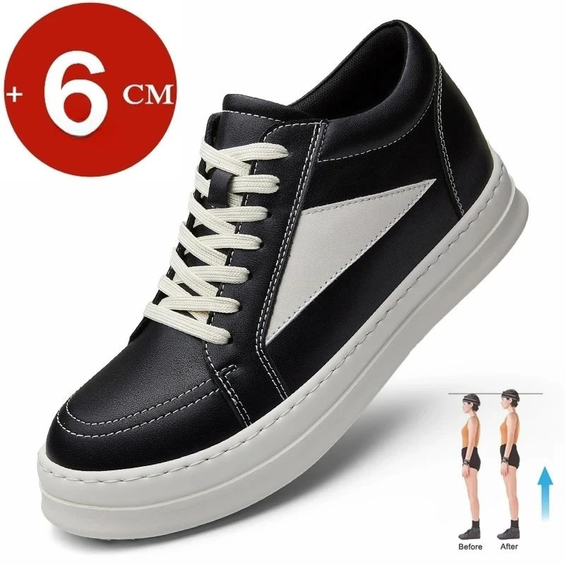 

Men Elevator Casual Shoes Comfort Breathable Genuine Leather Height Increase Shoes Thick Sole Luxury Designer Flat Lift Sneakers